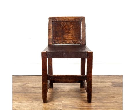 Robert Thompson of Kilburn (1876-1955) Mouseman, oak, chair, with low back support and leather seat, with signature mouse to 