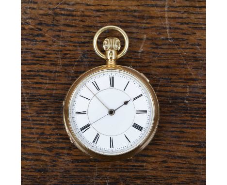 Edwardian 18ct gold cased pocket watchIn plain and engine turned case, bearing marks for Sheffield, 1901, the back plate engr