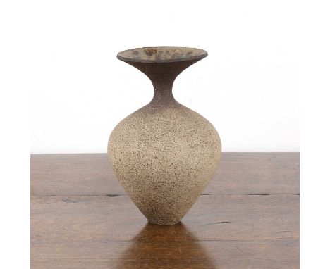 Waistel Cooper (1921-2003)Studio ceramic, vase, with flared neck and textured two-tone glaze, signed 'Waistel' to the base, 2