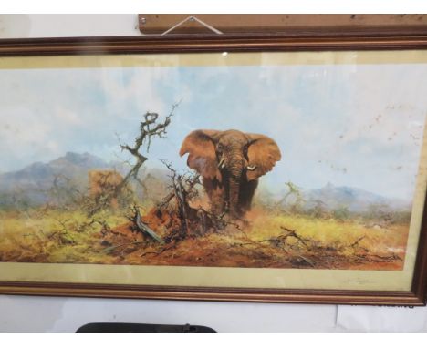 Large framed David Shepherd limited edition print, signed in pencil with blind stamp (Severe foxing)