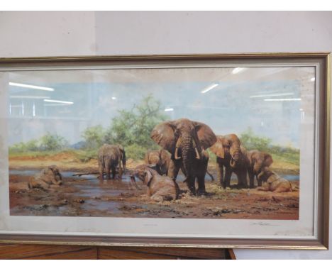 Large framed David Shepherd limited edition print titled elephant heaven signed in pencil with blind stamp (Severe foxing)