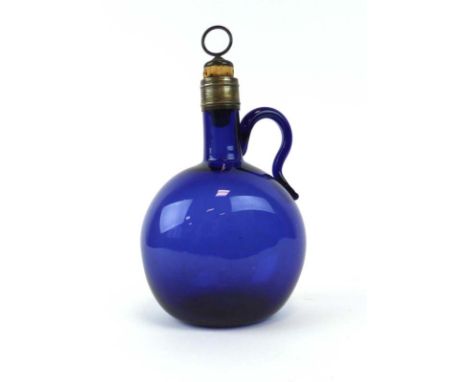 A late 19th/early 20th century Bristol blue decanter with plated mounts, overall h. 22 cm CONDITION REPORT: Surface scratches