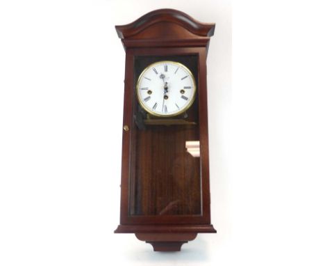 A Comitti of London wall clock, striking on five chimes, in a mahogany case, h. 78 cm CONDITION REPORT: Good, working order n