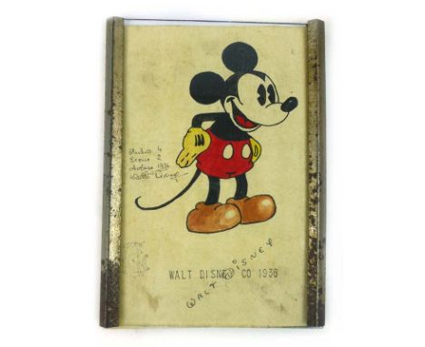 Mickey Mouse Original Water Colour illustration featuring autograph attributed to Walt Disney dated 1936. Manuscript annotati