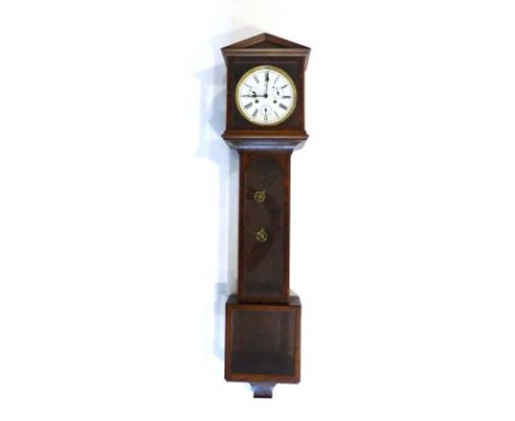 A 20th century wall clock by Hemle, the face with Roman numerals and subsidiary dials within a walnut case, h. 128 cm   CONDI