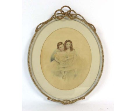 After George Banter (19th Century),'The Bridesmaid',lithographic print,37 x 27 cm,together with an oval pencil and watercolou