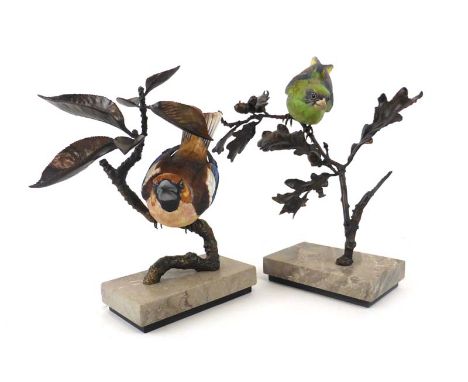 David Lovegrove for Albany Fine China, a bronze and ceramic figure modelled as a hawfinch, h. 25 cm, together with another mo