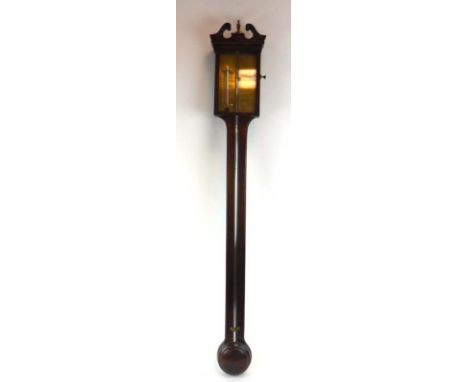 A George III-style stick barometer, the brass plate inscribed 'Thomas Wright' within a mahogany case CONDITION REPORT: Workin