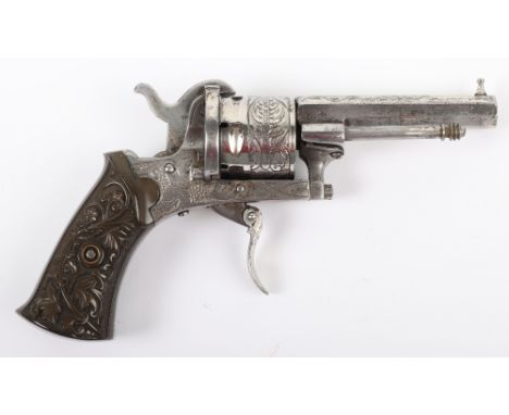 6 Shot 7mm Pinfire Belgian Self Cocking Revolver, roll engraved overall, cylinder stamped The Guardian American Model of 1878