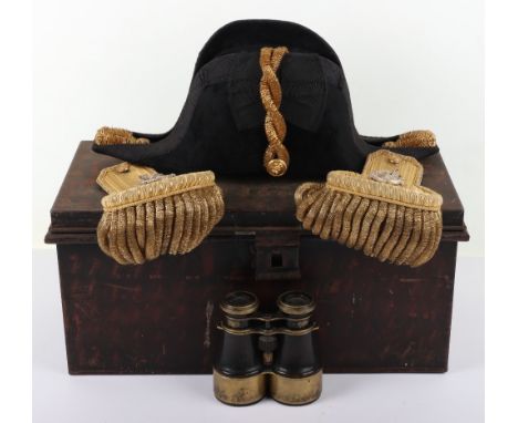 British Royal Navy Officers Full Dress Cap Set, consisting of officers full dress bicorn hat with bullion knotted cord leadin