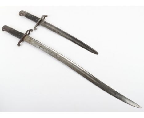 British 1856 Pattern Yataghan Sword Bayonet, complete with its two piece chequered grips. Cross guard with muzzle ring. Blade