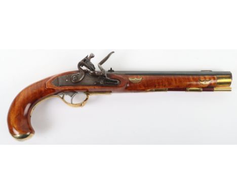 Well Made Copy of an American Style Flintlock Holster Pistol, 70 bore rifled octagonal barrel. maple full stock lock stamped 