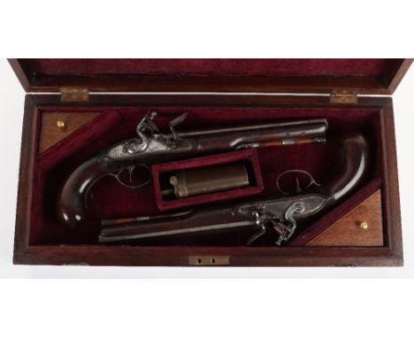 Pair of 20 Bore Flintlock Holster Pistols by Edgson of Stamford c.1800, slightly swamped octagonal barrels engraved STAMFORD,