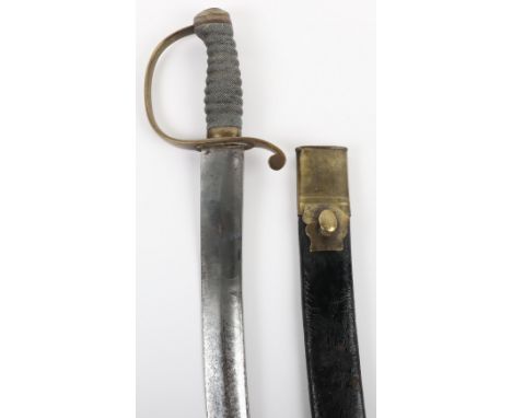 Regulation Police Hanger, broad curved single edge blade etched in the single fuller R. B. P. No.181, brass stirrup hilt with