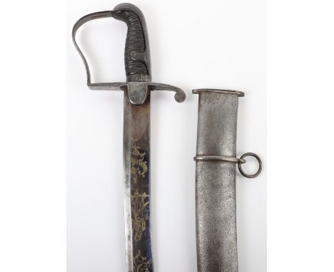 1796 Pattern Light Cavalry Officers Sword, regulation blade etched and gilt with crowned GR, royal arms, martial trophy, stan