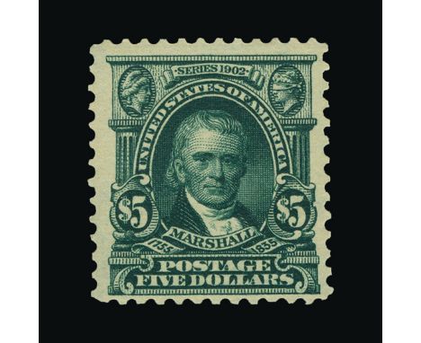 United States of America : (SG 319) 1902-08 Marshall $5 blue-green, centred to SE, small patch of disturbed corner gum, fresh