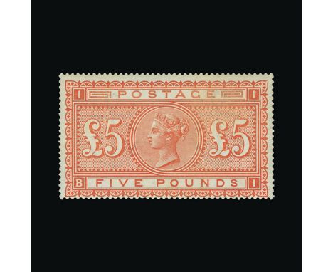 Great Britain - QV (surface printed) : (SG 137) 1867=83 £5 orange, BI, centred to bottom, couple of small light tone patches 