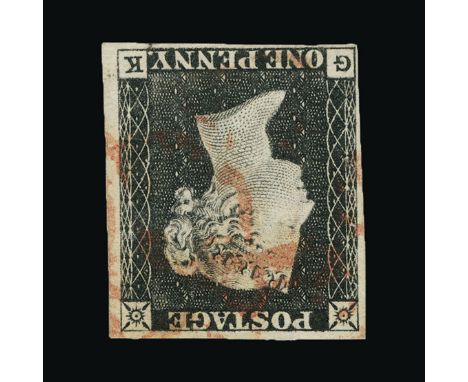 Great Britain - QV (line engraved) : (SG 3Wi) 1840 1d grey-black, plate 1a, GK, 4 small to large margins, WATERMARK INVERTED,