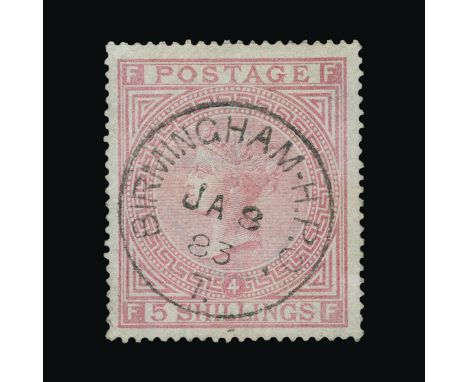 Great Britain - QV (surface printed) : (SG 134) 1867-83 wmk Anchor 5s rose, FF, light BIRMINGHAM H.P.O. cds, fine used. Cat £