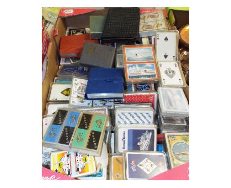 A collection of shipping line related playing cards, including Cunard, Orient Line and P&O (box)