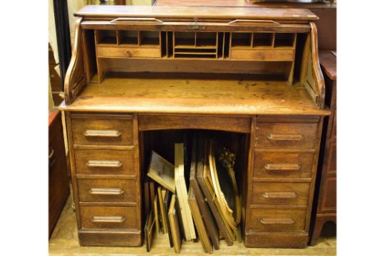 An Oak Roll Top Desk The Lock Stamped Angus London 122 Cm Wide