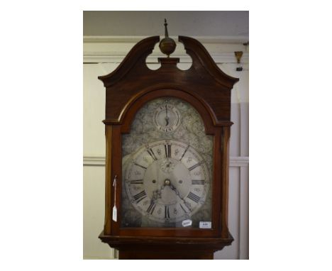 A longcase clock, the 31 cm square arched dial with Roman numerals, subsidiary seconds and STRIKE/SILENT dial, signed S A Yor