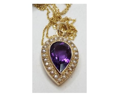 A 9ct gold, amethyst and pearl necklace