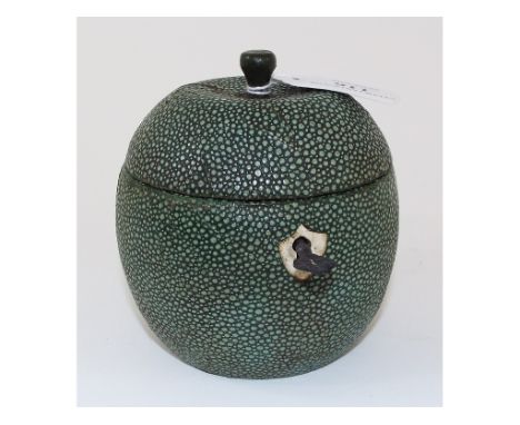 A shagreen style tea caddy, in the form of an apple, 11 cm high