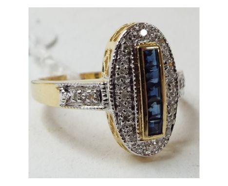 An Art Deco style 9ct gold, sapphire and diamond ring