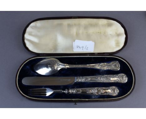 Cased silver christening set-spoon, fork and knife