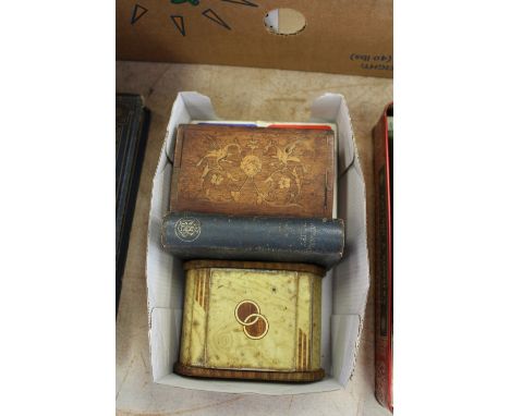 Money box, cig tin, playing cards etc