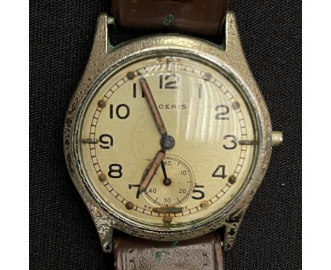 WW2 British Moeris 'ATP' Military issue stainless steel gentleman's wristwatch, silvered dial with Arabic numerals, luminous 