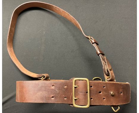 WW2 British Army officers brown leather Sam Brown belt complete with cross strap and all fittings. No makers mark or date. 