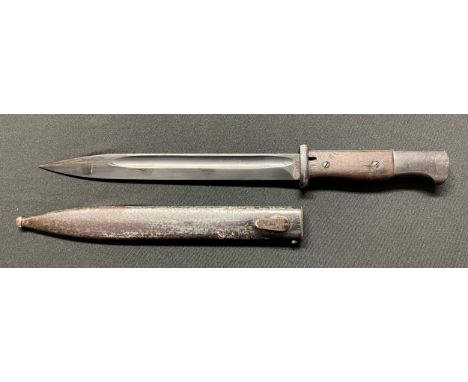 WW2 Third Reich K98 Bayonet with 250mm long single edged fullered blade. Maker maker marked "S/176G" and serial numbered "979