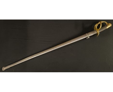 19th Century French Dragoon Sword M1854/1882 with double fullered, single edged blade 915mm in length. Maker marked to spine 