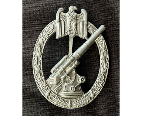 WW2 Third Reich Heer Flakabzeichen. Army Flak badge. No makers mark. De-Nazified. Semi hollow back variant. New to the market