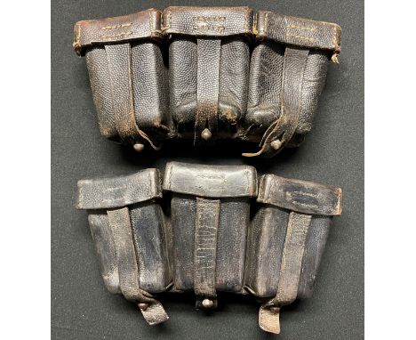 WW2 Third Reich Heer K98 Ammunition Pouches. Not a matched pair. One is maker marked and dated "L. Erselius, Leipzig, 1940". 