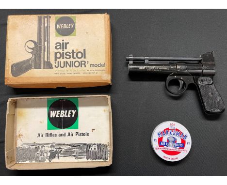 Webley Junior .177 cal Air Pistol in original box. 155mm long barrel. Overall length 195mm. Numbered 966. Box has original pr