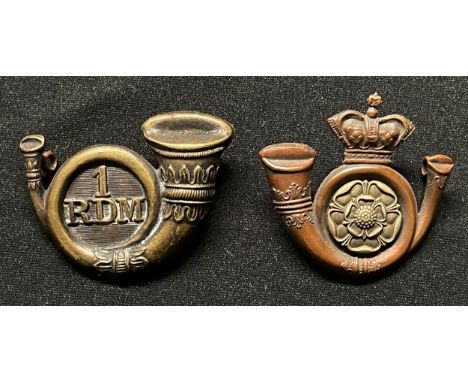 Victorian Kings Own Yorkshire Light Infantry cap badge and a Victorian 1st Royal Devon Militia cap badge. (2) 