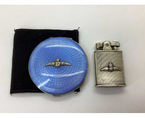 RAF; A 1930's Hallmarked Silver and Sky Blue Enamel Circular Powder Compact, Birmingham 1934, with internal mirror, the hinge