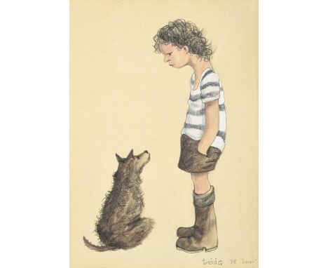 Brian Shields ''Bráaq'' FBA (1951-1997) A young boy with a dog (self portrait as a boy) Young boy and girl (self portrait as 