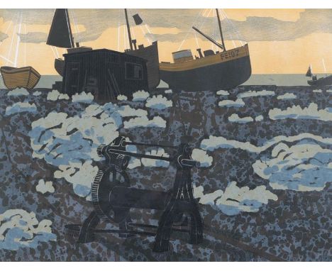 Graham Clarke (b.1941) ''Dungeness'' Signed, inscribed and numbered 19/75, linocut, 58.5cm by 69.5cm Artist's Resale Rights/D