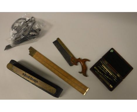 A collection of various woodworking tools to include a tenon saw by Thomas Turner &amp; Co. of Sheffield, with ownership deta