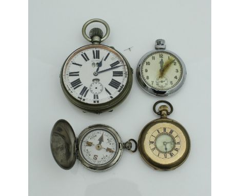 A plated pocket watch of large proportions, the white enamel dial set with Roman numerals, secondary dial and stamped "Pat 51