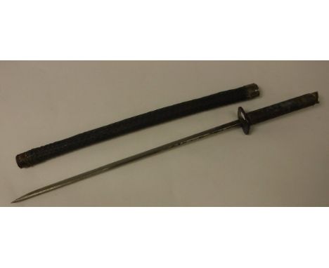 A Japanese katana WWII (believed to have been NCO commissioned in the field), the handle with plain stringing, the tsuba of p