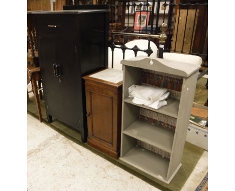 A mid 20th Century ebonised cabinet with single drawer over two cupboard doors enclosing shelves and a Victorian marble top p