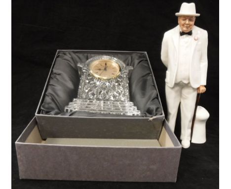 A Waterford Crystal cased mantel clock and a Royal Doulton figure "Sir Winston Churchill" modelled by Adrian Hughes (HN3057)