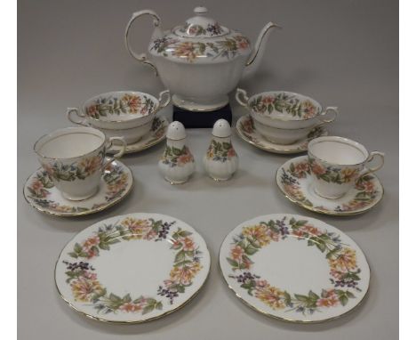 A Paragon china "Country Lane" dinner/tea service comprising oval meat plate, eight dinner plates, eight side plates, six sou