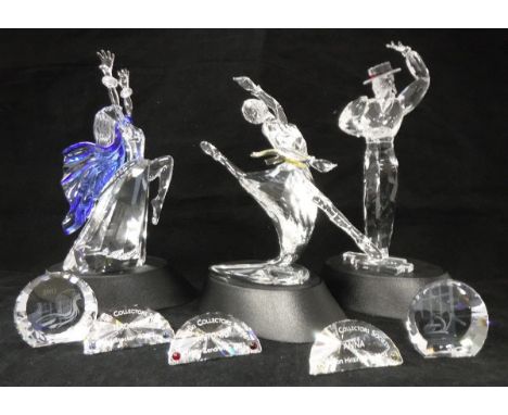 A Swarovski Crystal Society Magic of Dance "Isadora" "Antonio" and "Anna" figures each with title plaques together with two f