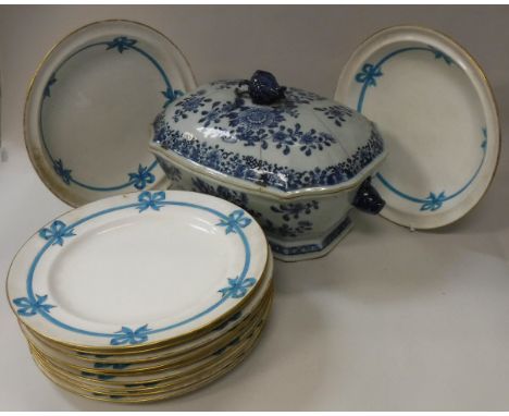 A 19th Century Chinese blue and white tureen and cover with all-over floral decoration, pomegranate finial and rabbit head si